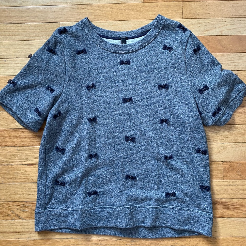 J. Crew Short Sleeve Sweatshirt with Jeweled Bows